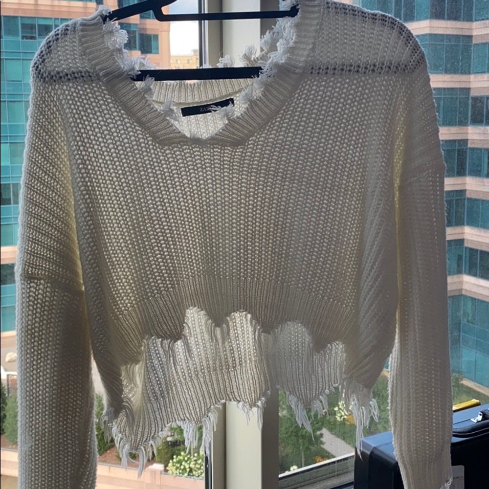 distressed white sweater from zaful